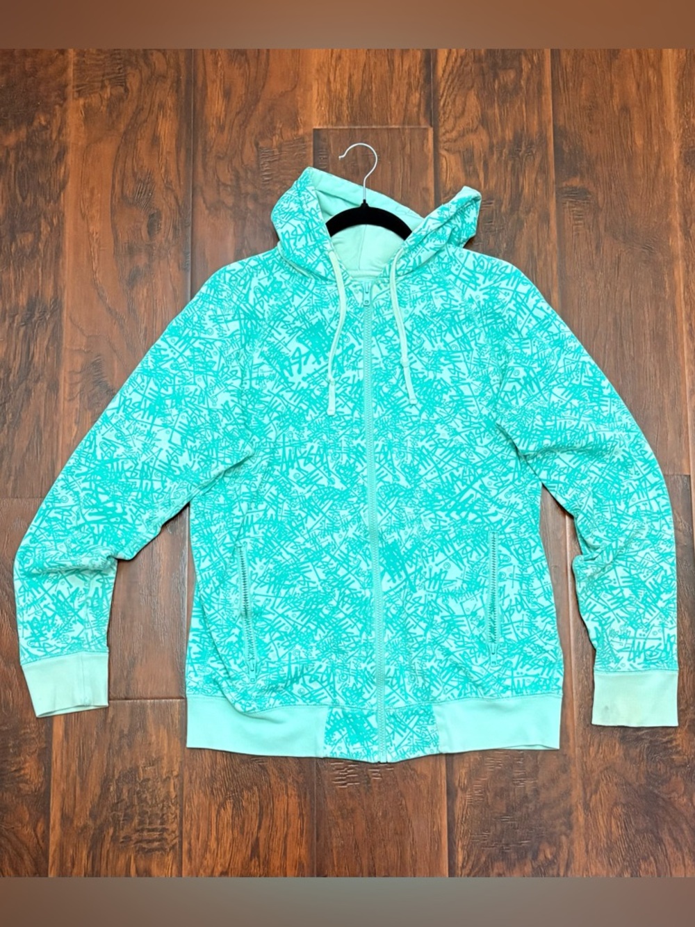 Stussy Mint Green Full Zip Hoodie – All Over Print – Size M